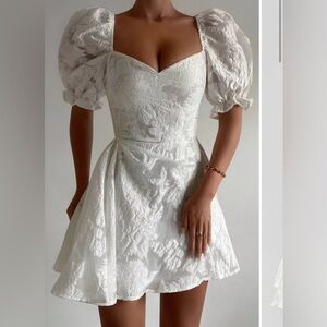 Showpo BRAILEY MINI DRESS Puff Sleeve Fit and Flare Dress White Size 4